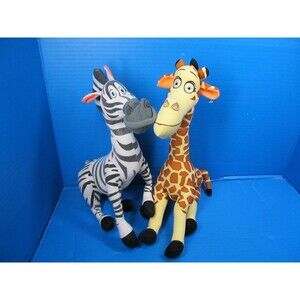 Madagascar Lot of 2 Melman Giraffe 14" & Marty Zebra 10" Plush Stuffed Animal